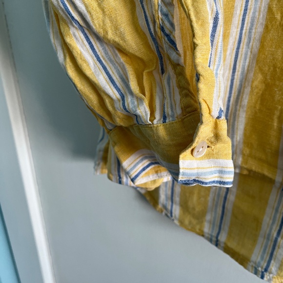 J. Jill Love Linen Striped Linen Popover Shirt., Yellow/Blue/White, XL - Picture 7 of 8